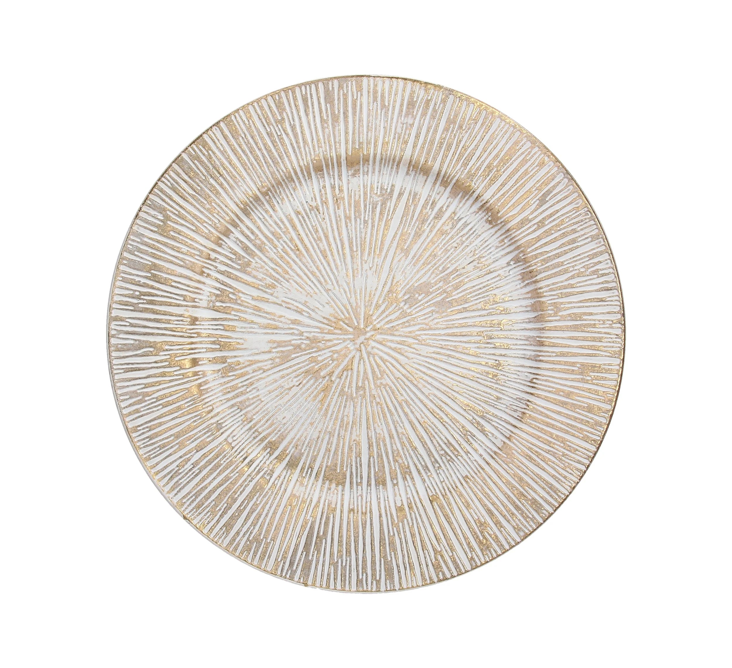BAJO PLATO BLANCO Y DORADO TEXTURA RADIAL