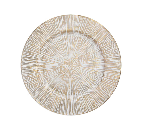BAJO PLATO BLANCO Y DORADO TEXTURA RADIAL