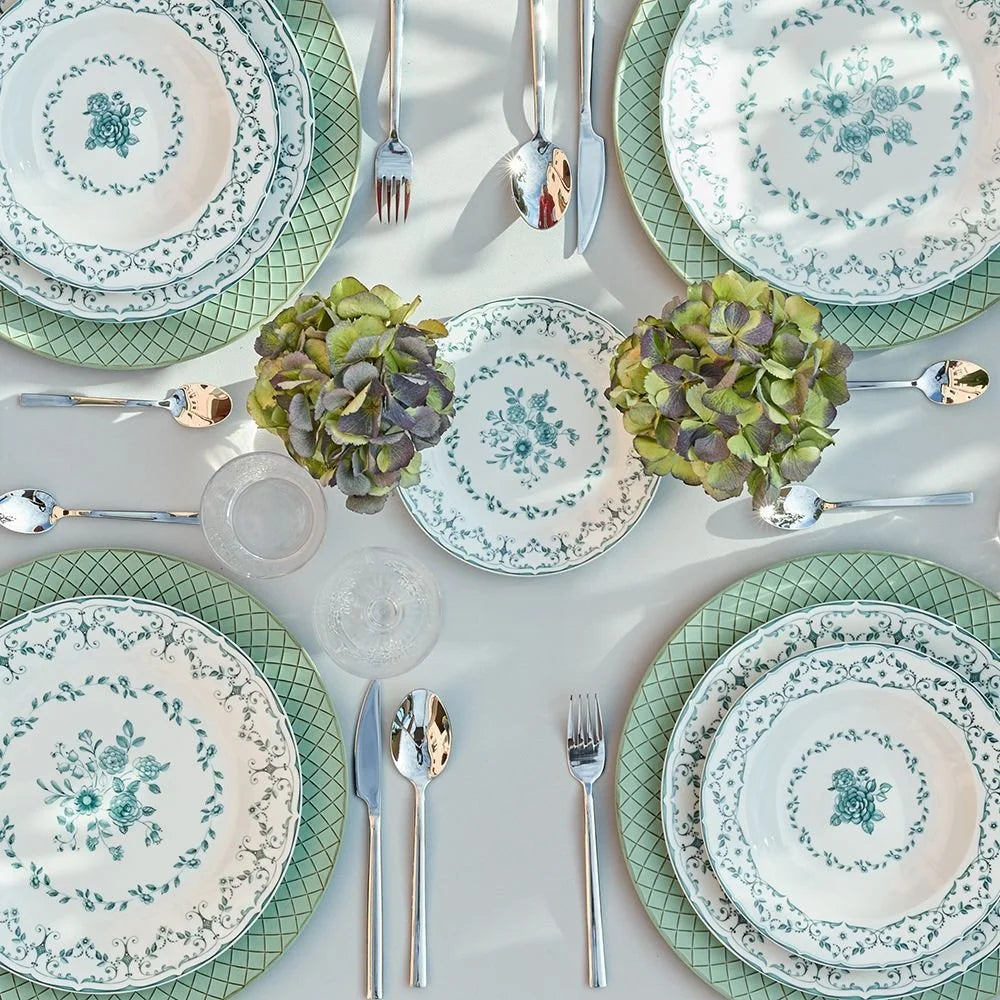 BAJO PLATO VERDE MINT RELIEVE CUADRÍCULA