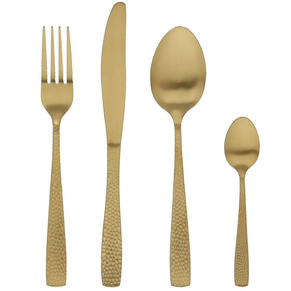 SET DE CUBIERTOS DORADOS 24 PIEZAS ACABADO MARTILLADO