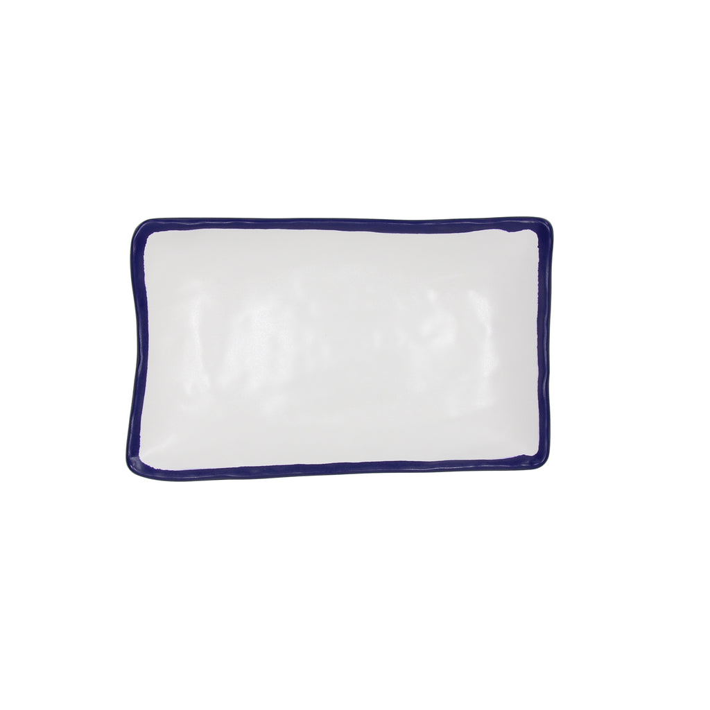 Plato rectangular de melamina 27 cm borde azul