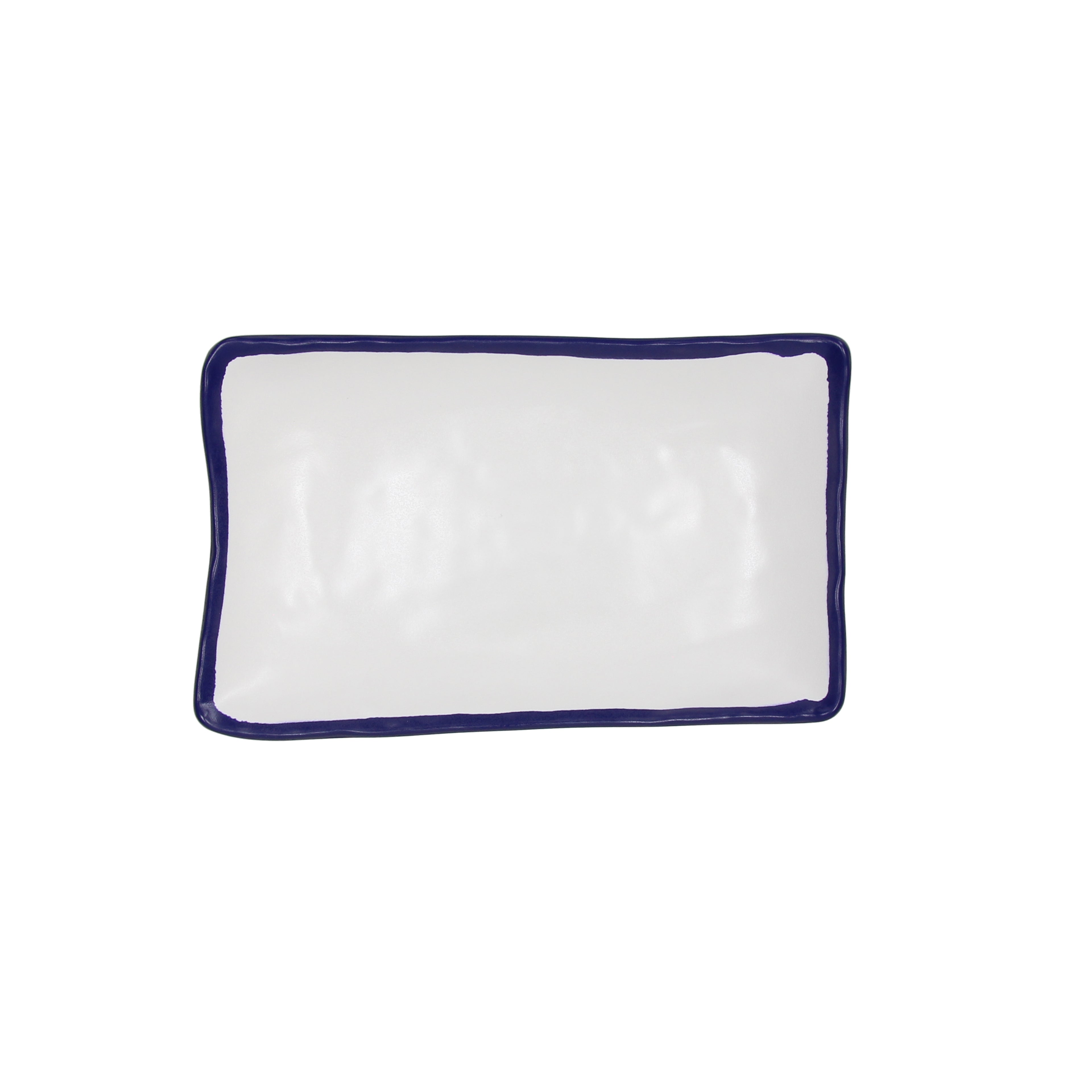 Plato rectangular de melamina 27 cm borde azul