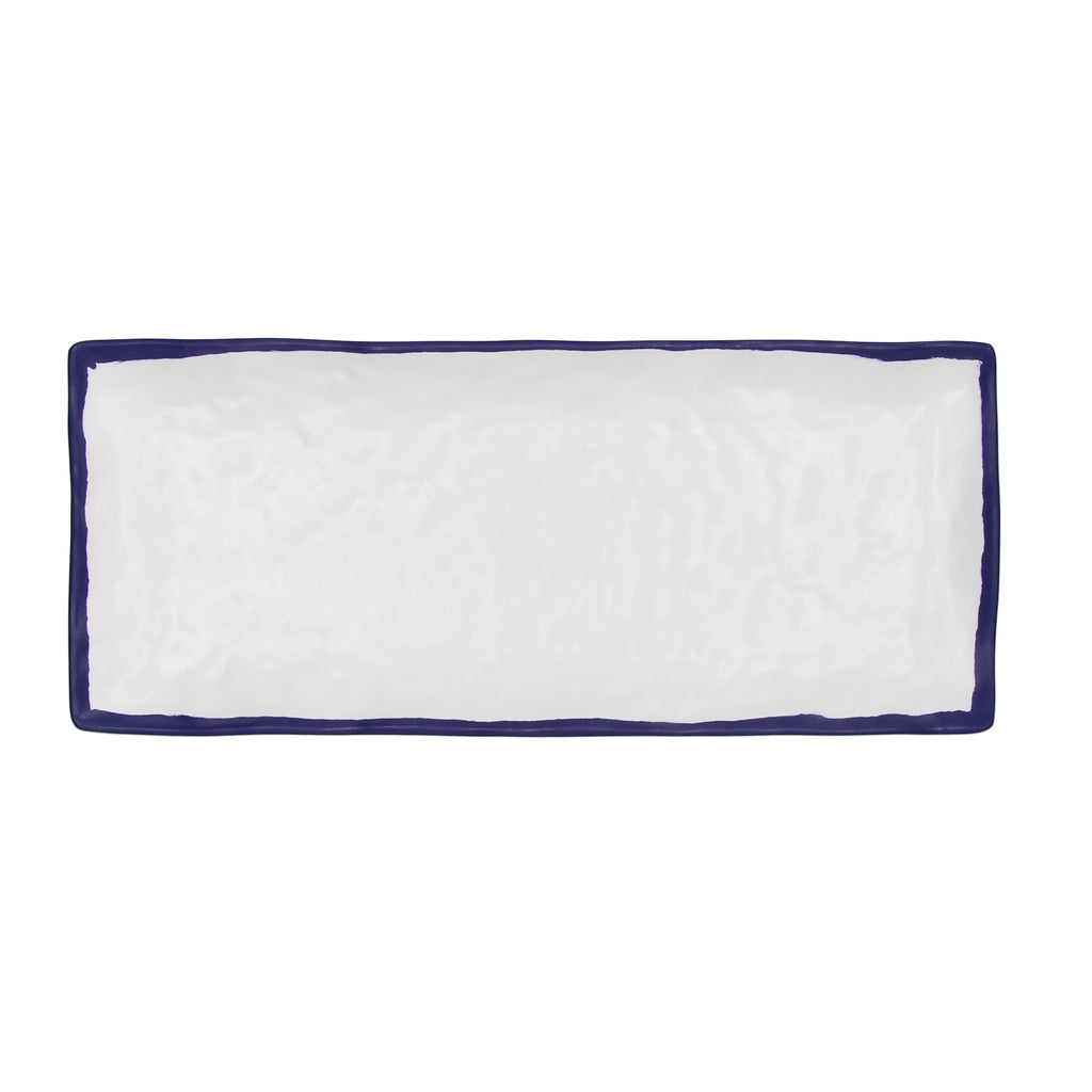 Fuente rectangular de melamina 39 cm borde azul