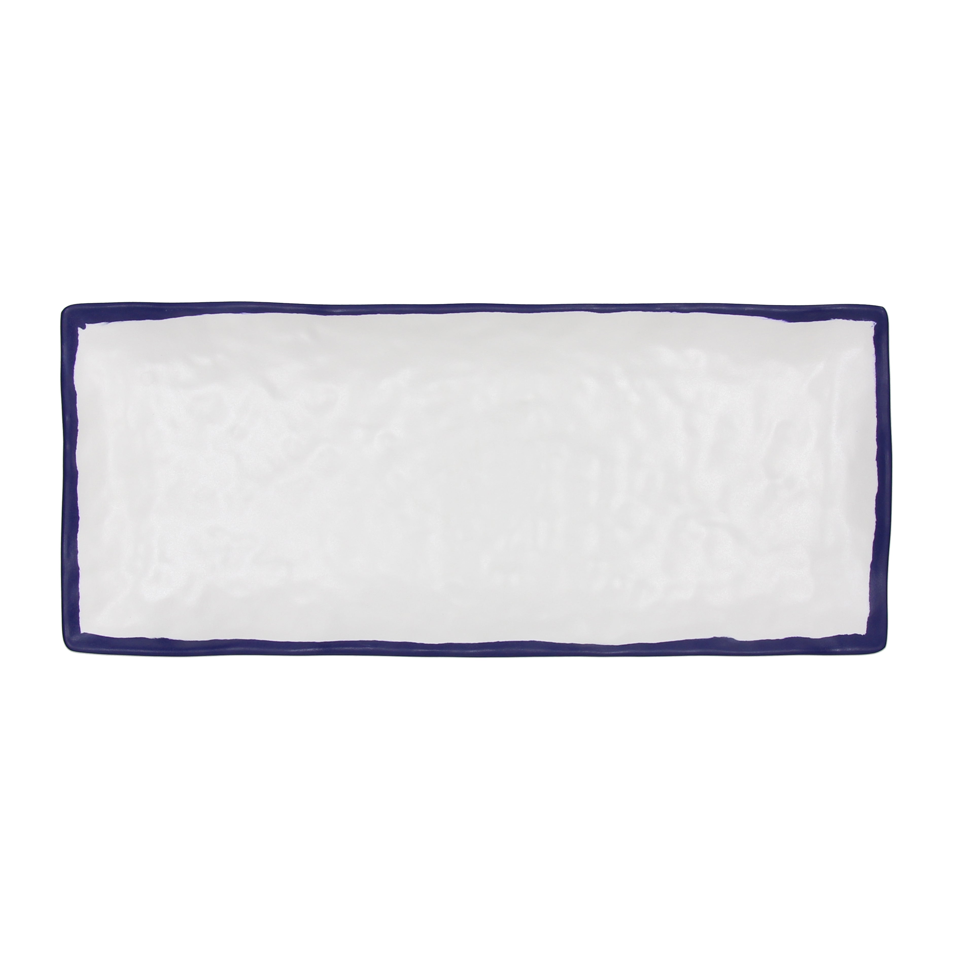Fuente rectangular de melamina 39 cm borde azul