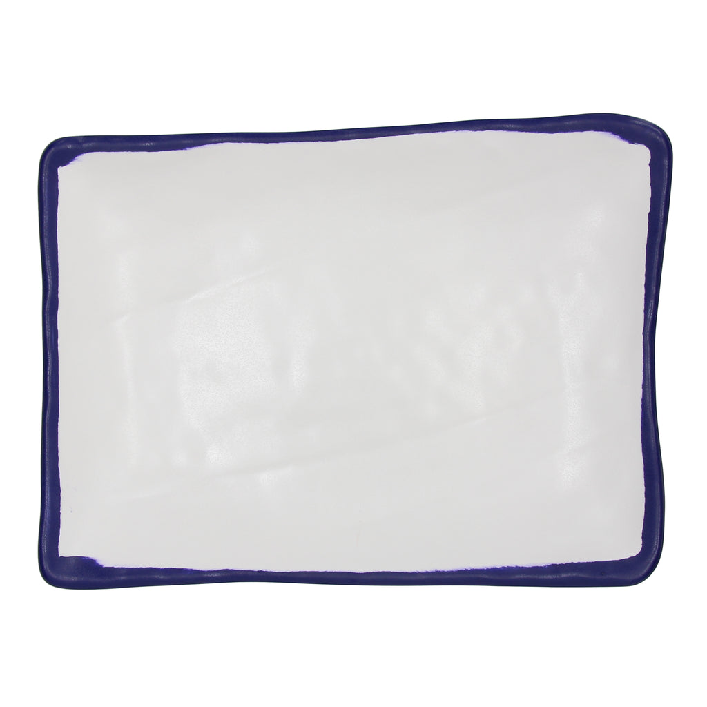 Fuente rectangular de melamina 40 cm borde azul