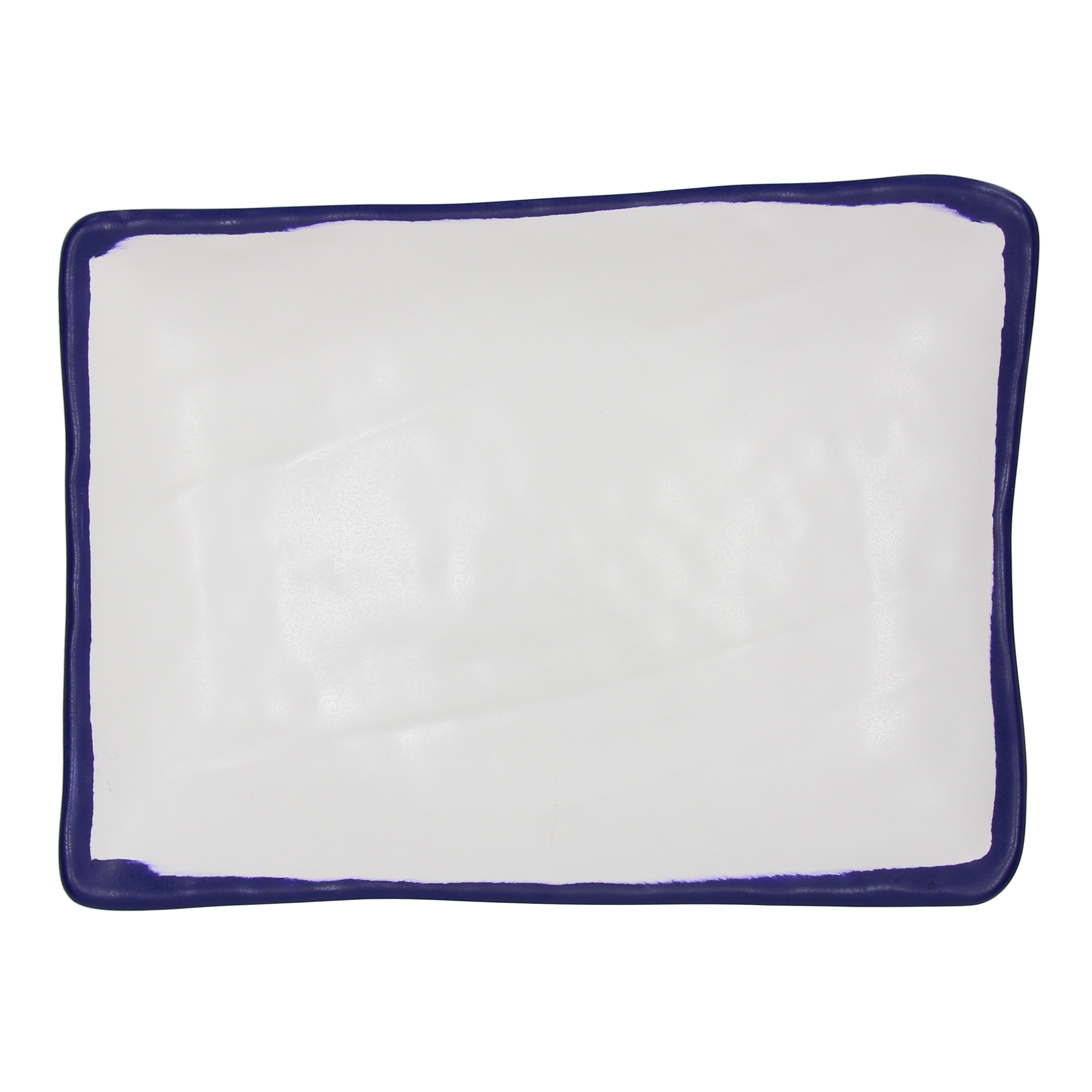 Fuente rectangular de melamina 40 cm borde azul