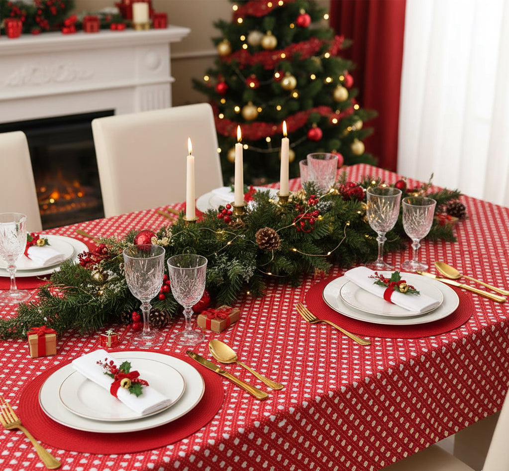 MANTEL DE ALGODÓN ROJO CON CORAZONES