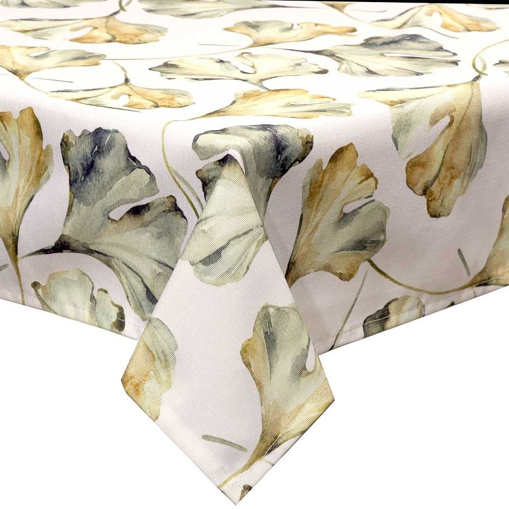 MANTEL ESTAMPADO HOJAS TONOS NATURALES