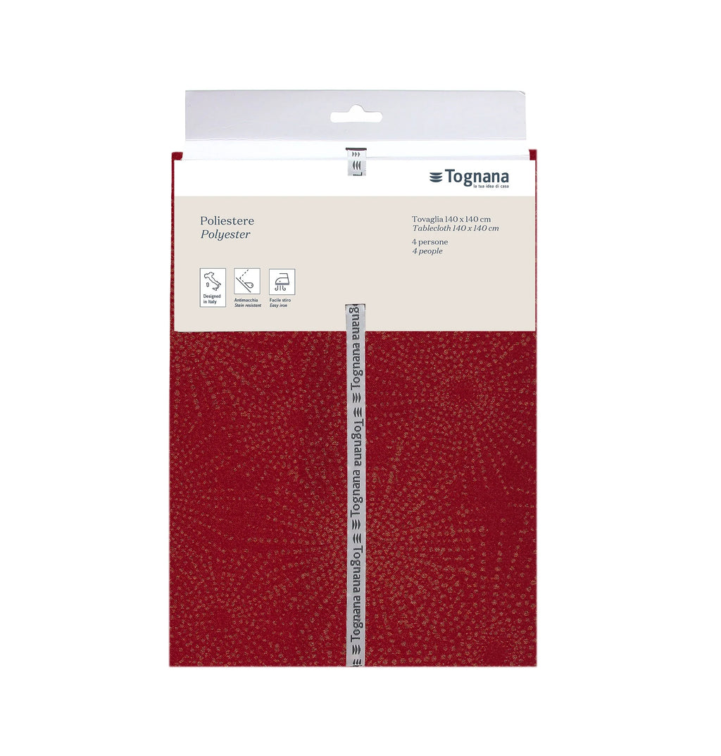 MANTEL ROJO CON DETALLES DORADOS BRILLANTES