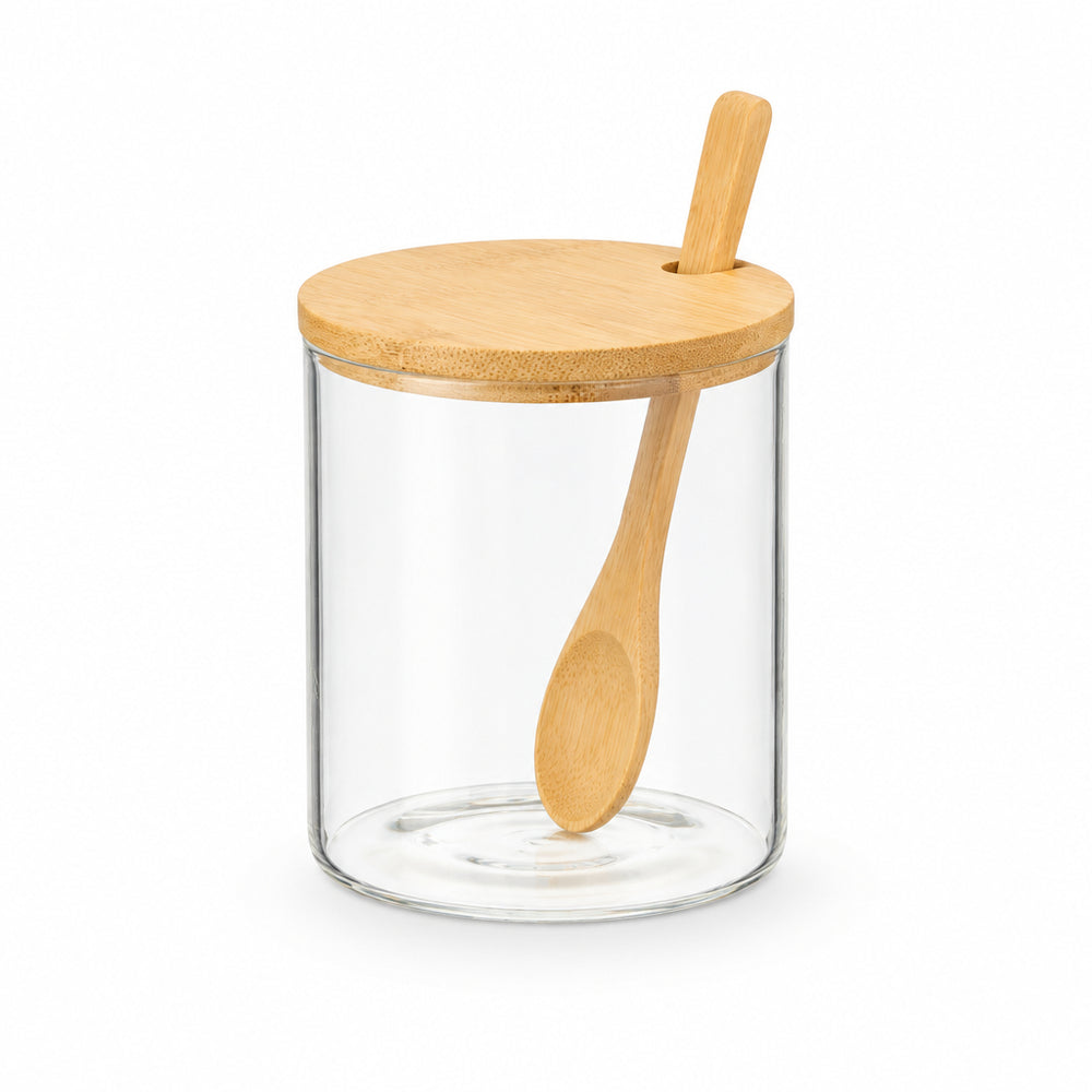 AZUCARERO DE VIDRIO BOROSILICATO CON TAPA DE BAMBÚ 500ML
