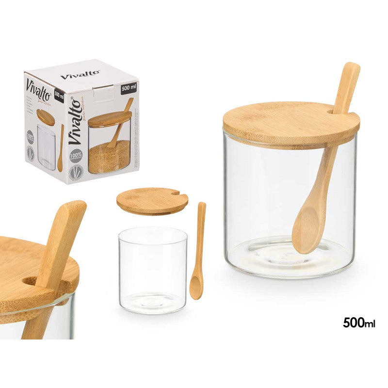 AZUCARERO DE VIDRIO BOROSILICATO CON TAPA DE BAMBÚ 500ML · foto 4
