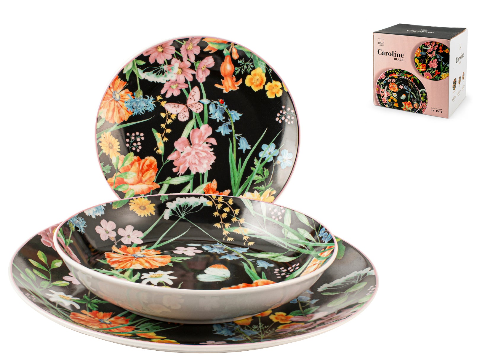 Vajilla 18 piezas coupe porcelana Caroline negra