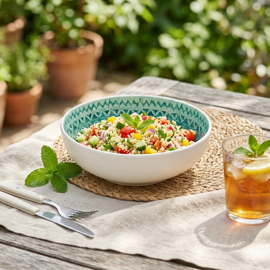 Ensaladera de melamina Azumar en terraza de verano