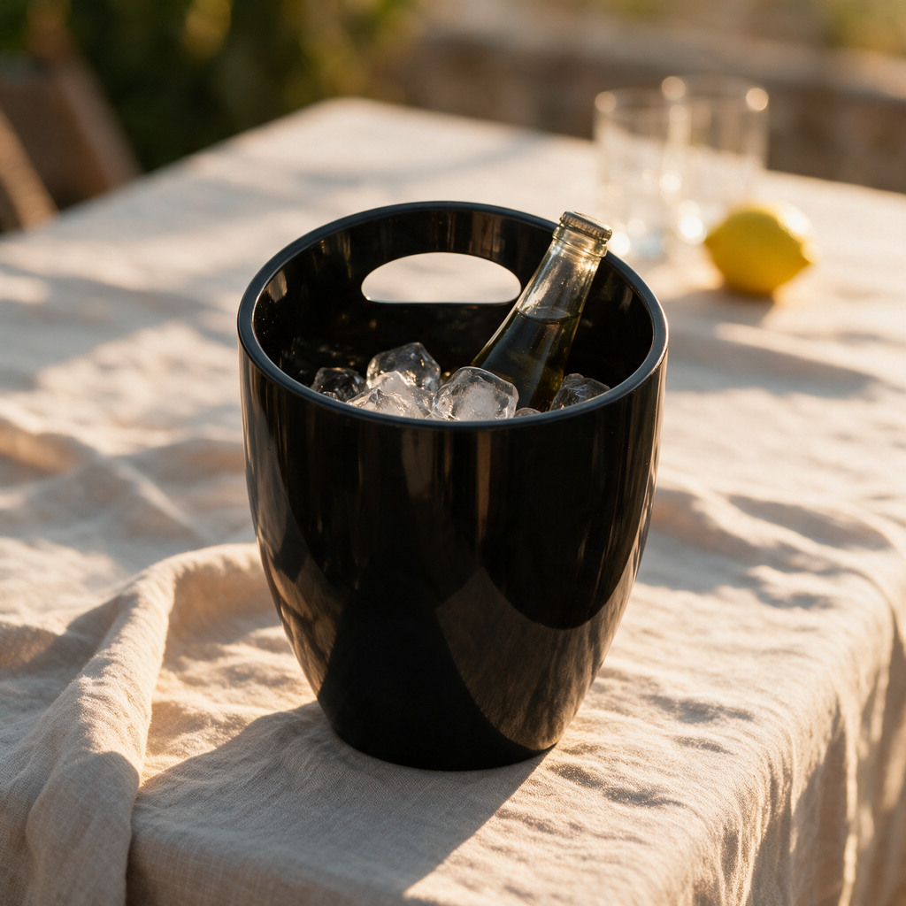 Cubitera Iglú negra en mesa de verano