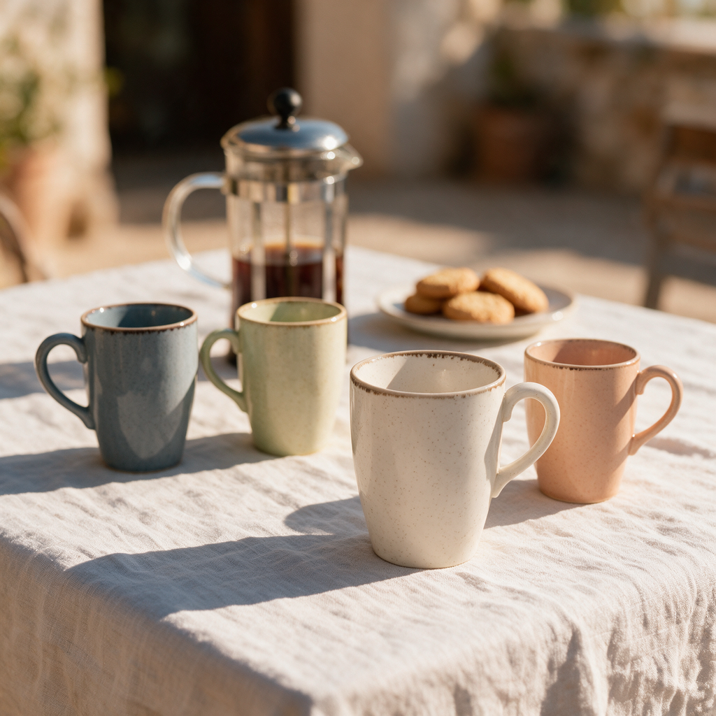 Mugs Pearl en mesa de verano