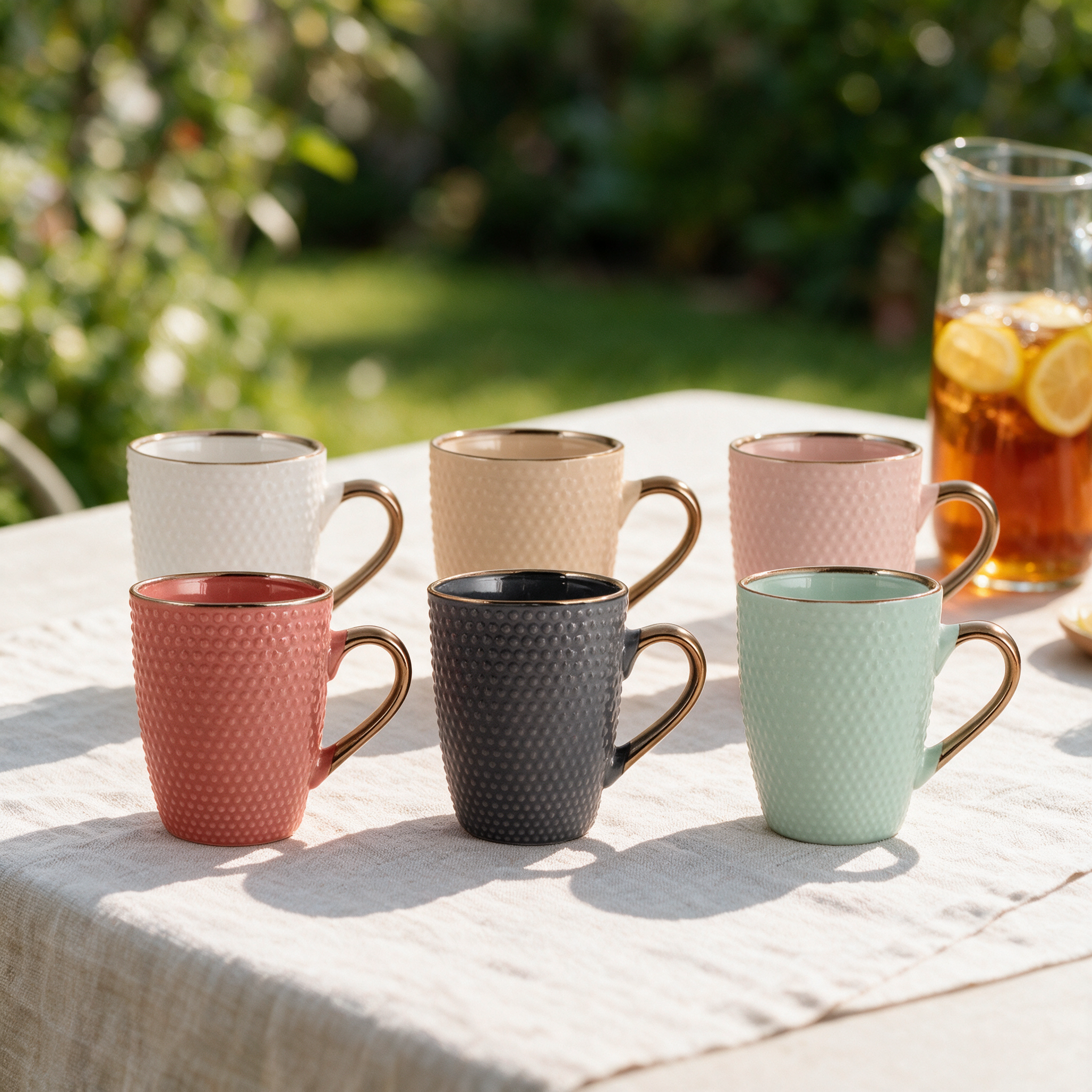 Mugs Dots en mesa de verano