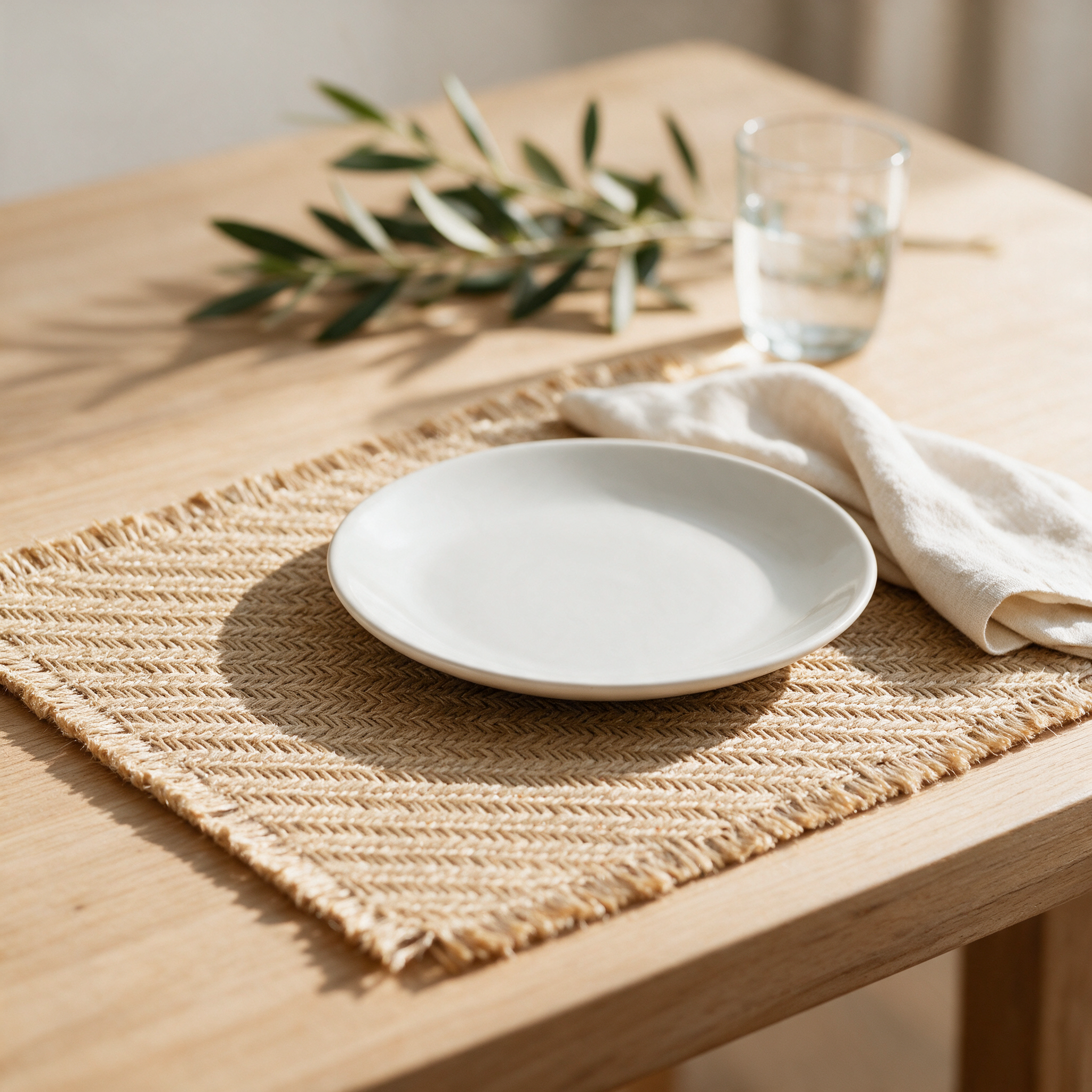 Individual de yute en mesa de verano