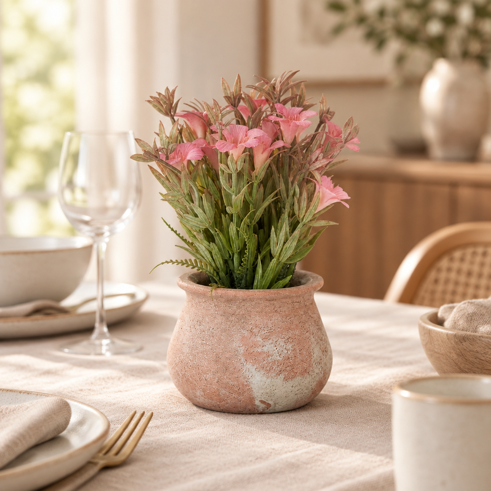 MACETA DE TERRACOTA CON FLORES ARTIFICIALES (3 COLORES) · foto 2