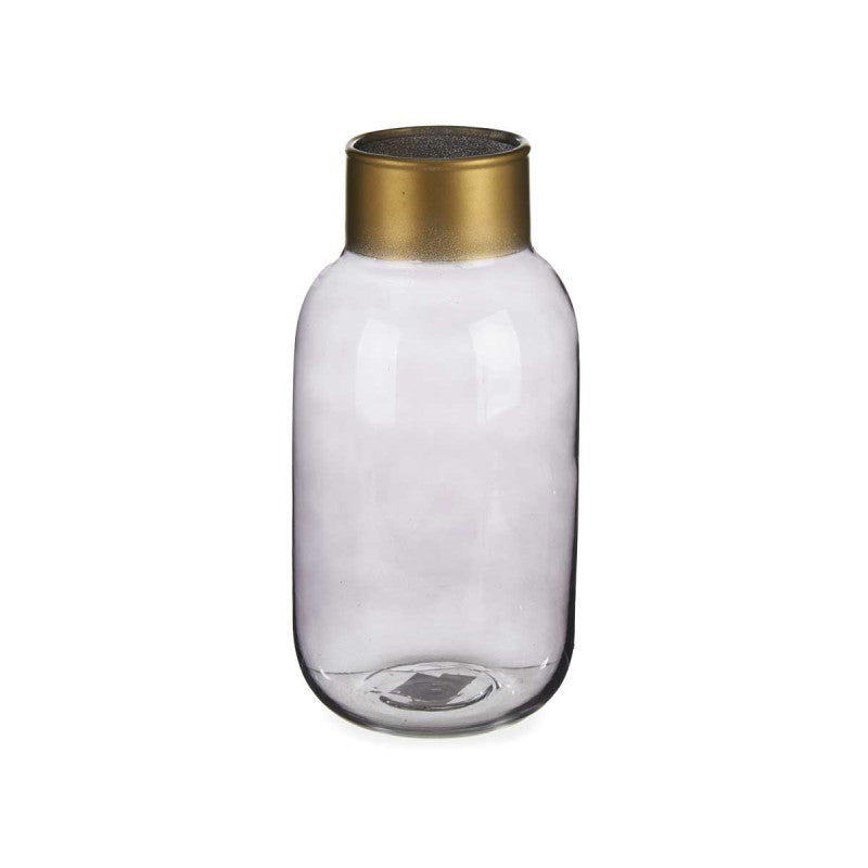 JARRÓN DE CRISTAL LISO BOCA DORADA ANTRACITA