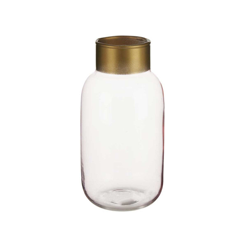 JARRÓN DE CRISTAL LISO BOCA DORADA ROSA