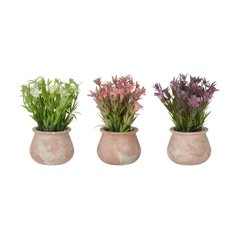 MACETA DE TERRACOTA CON FLORES ARTIFICIALES (3 COLORES)