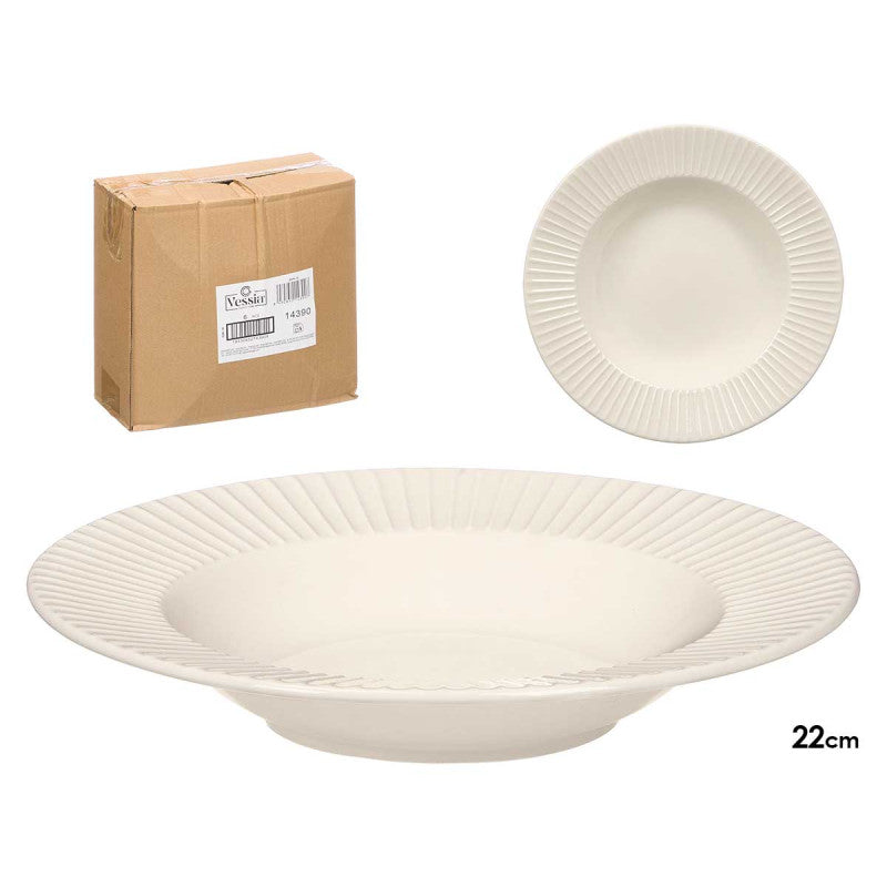 SET 6 PLATOS HONDOS PORCELANA RELIEVE RAYAS · foto 5