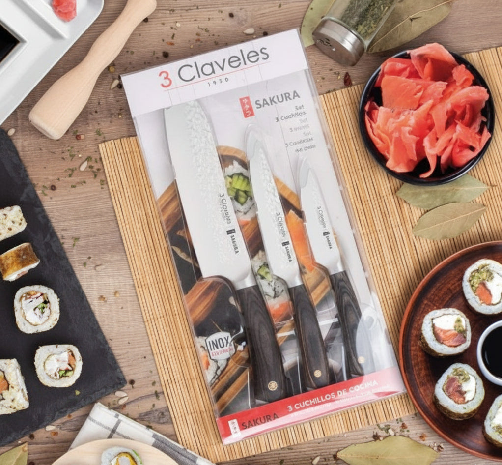 SET DE CUCHILLOS DE COCINA SAKURA 3 CLAVELES