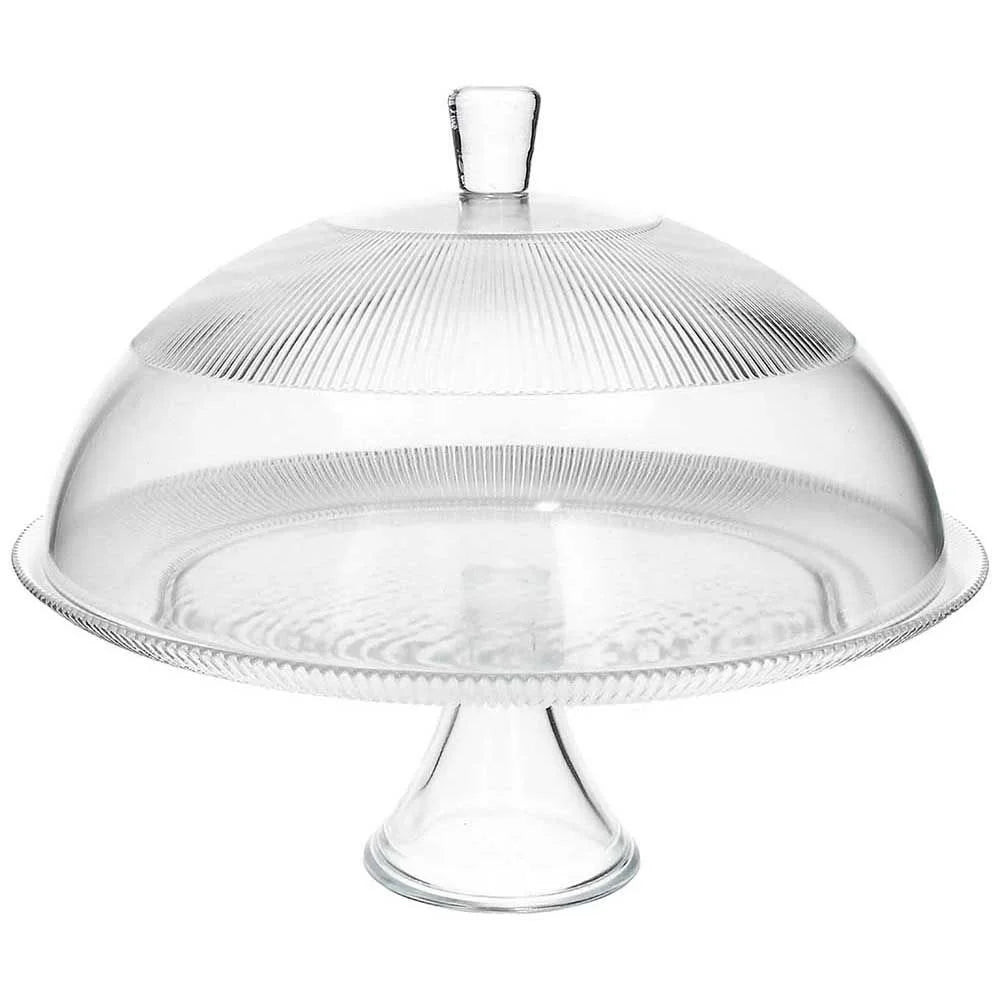 TARTERA CON CAMPANA DE VIDRIO TRANSPARENTE
